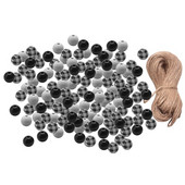 240 vnt. Juodai balti languoti mediniai karoliukai Farmhouse Buffalo Checked Print Mediniai karoliukai Spalvoti natūralūs karoliukai su kanapių virve