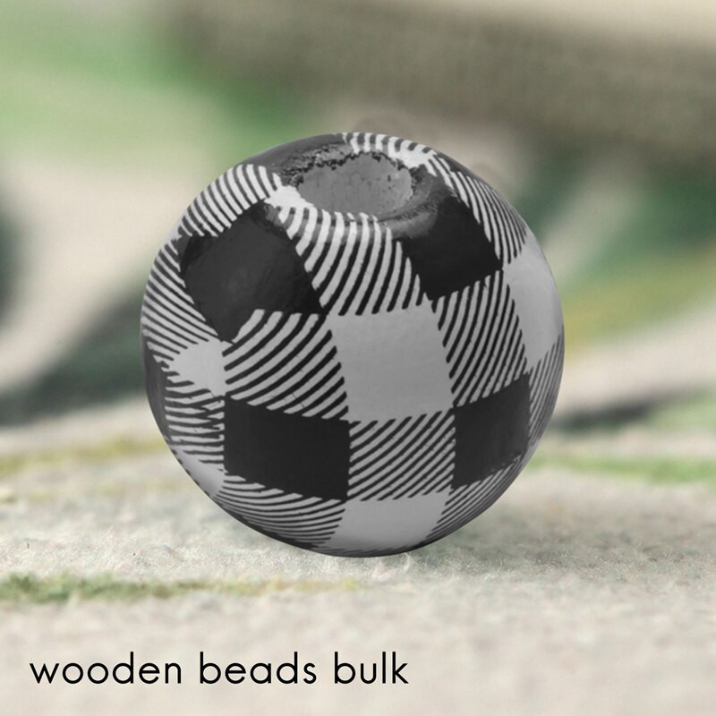 240 vnt. Juodai balti languoti mediniai karoliukai Farmhouse Buffalo Checked Print Mediniai karoliukai Spalvoti natūralūs karoliukai su kanapių virve