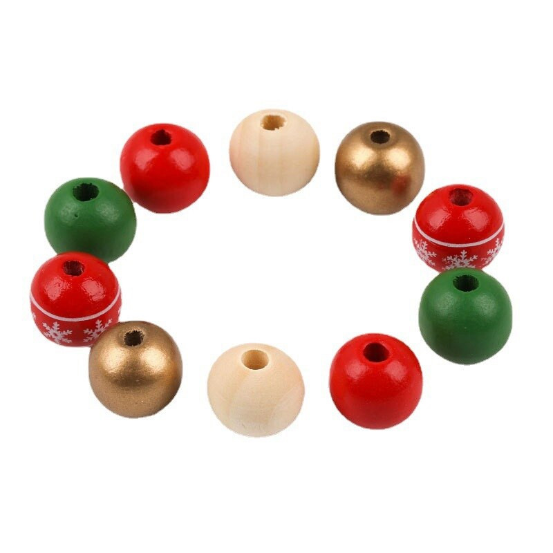 200 bucăți 16 mm mărgele din lemn de Crăciun Set de mărgele din lemn colorate cu șnur lung de 10 m pentru artizanat decorațiuni de Crăciun