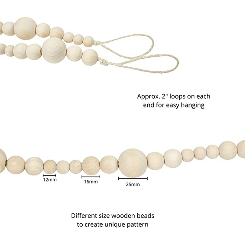 7Ft medinis karoliukas girlianda Farmhouse Namų dekoras Šalis Natūrali šventė Kalėdų eglutė Mantelio sienoje kabantys maldos karoliukai