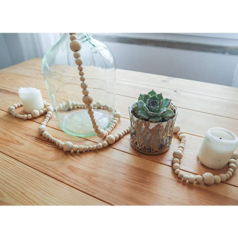 7Ft medinis karoliukas girlianda Farmhouse Namų dekoras Šalis Natūrali šventė Kalėdų eglutė Mantelio sienoje kabantys maldos karoliukai