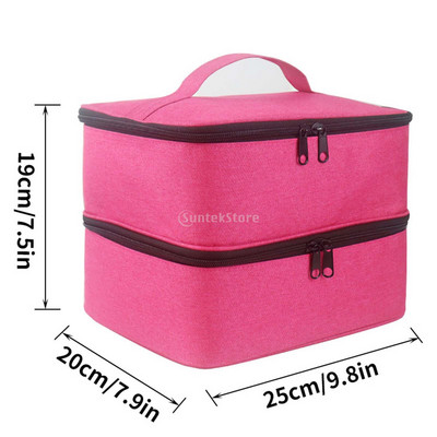 Geantă de depozitare lac de unghii cu două straturi, cu 30 de grile, cutie de transport portabilă din nailon, organizator de geantă de mână pentru parfum, lac de unghii cosmetic