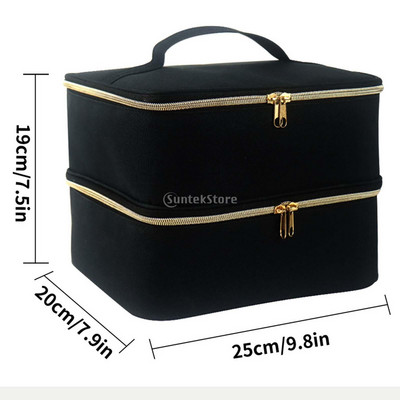 Geantă de depozitare lac de unghii cu două straturi, cu 30 de grile, cutie de transport portabilă din nailon, organizator de geantă de mână pentru parfum, lac de unghii cosmetic