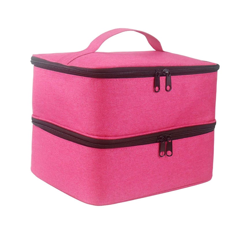 Geantă de depozitare lac de unghii cu două straturi, cu 30 de grile, cutie de transport portabilă din nailon, organizator de geantă de mână pentru parfum, lac de unghii cosmetic