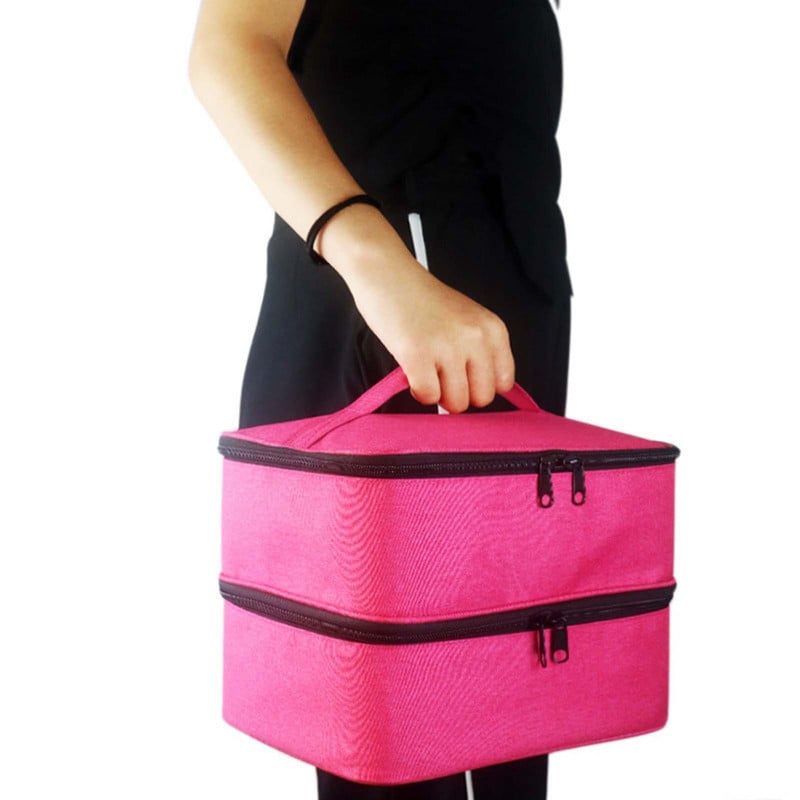 Geantă de depozitare lac de unghii cu două straturi, cu 30 de grile, cutie de transport portabilă din nailon, organizator de geantă de mână pentru parfum, lac de unghii cosmetic