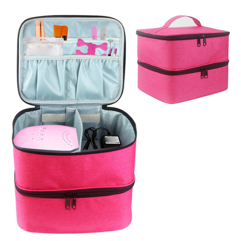Geantă de depozitare lac de unghii cu două straturi, cu 30 de grile, cutie de transport portabilă din nailon, organizator de geantă de mână pentru parfum, lac de unghii cosmetic