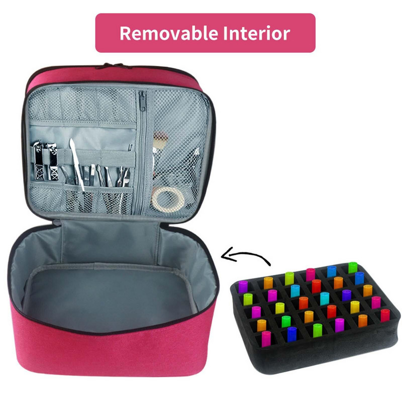 Geantă de depozitare lac de unghii cu două straturi, cu 30 de grile, cutie de transport portabilă din nailon, organizator de geantă de mână pentru parfum, lac de unghii cosmetic