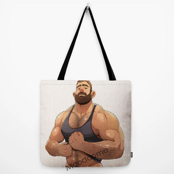 LGBT Parade Art Shoulder Tote Bag Sexy Hot Muscle Man Guy Gym Art Water Resistant Cotton Lenen  Grocery Shopping Canvas Bag