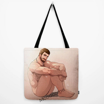 LGBT Parade Art Shoulder Tote Bag Sexy Hot Muscle Man Guy Gym Art Water Resistant Cotton Lenen  Grocery Shopping Canvas Bag