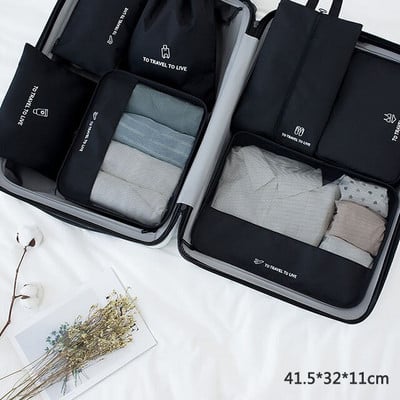7 gabalu komplekts Ceļojumu organizators Glabāšanas somas Čemodāns Iepakošanas komplekts Uzglabāšanas somas Pārnēsājamas Bagāžas Organizators Apģērbi Apavi Sakārtots Maciņš