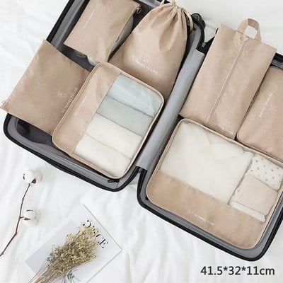 7 gabalu komplekts Ceļojumu organizators Glabāšanas somas Čemodāns Iepakošanas komplekts Uzglabāšanas somas Pārnēsājamas Bagāžas Organizators Apģērbi Apavi Sakārtots Maciņš