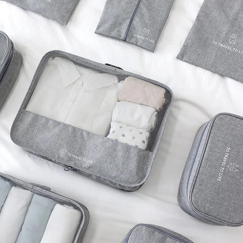 7 gabalu komplekts Ceļojumu organizators Glabāšanas somas Čemodāns Iepakošanas komplekts Uzglabāšanas somas Pārnēsājamas Bagāžas Organizators Apģērbi Apavi Sakārtots Maciņš