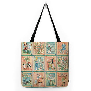 Lovely Cute Cartoon Alice in Wonderland Tea Party Children School Shoulder Bag Αδιάβροχο βαμβακερό λινό Μεγάλη τσάντα τσάντα