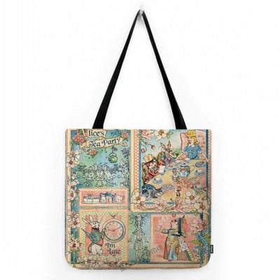Prekrasna slatka crtana Alisa u zemlji čudesa Čajanka Dječja školska torba za rame Vodootporna pamučna lanena velika torba