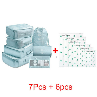 13 gabalu komplekts Ceļojumu organizators Ceļojumu čemodānu komplekts Glabāšanas priekšmetu organizators Apģērbiem Apaviem Uzglabāšana Kosmētikas somu organizators