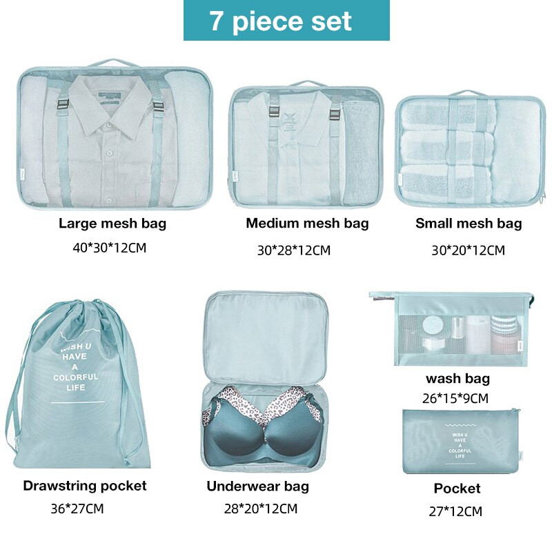 13 gabalu komplekts Ceļojumu organizators Ceļojumu čemodānu komplekts Glabāšanas priekšmetu organizators Apģērbiem Apaviem Uzglabāšana Kosmētikas somu organizators