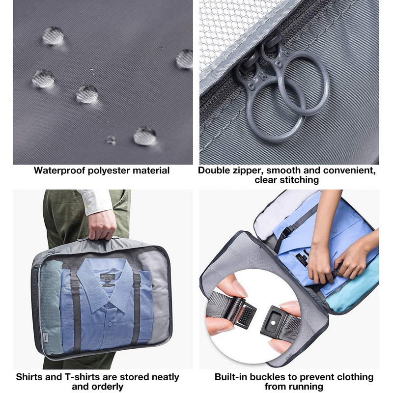 13 gabalu komplekts Ceļojumu organizators Ceļojumu čemodānu komplekts Glabāšanas priekšmetu organizators Apģērbiem Apaviem Uzglabāšana Kosmētikas somu organizators