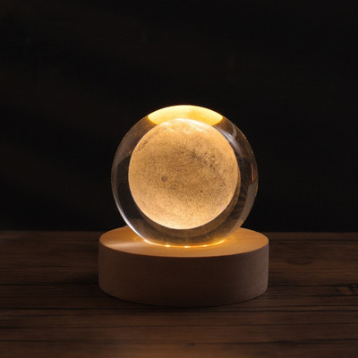 Kristálygömb 3D lézergravírozott bolygók modell Éjszakai lámpa asztali dekoráció Lakásdekoráció Kreatív karácsonyi ajándék gyerekeknek