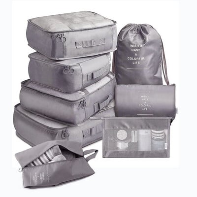 8PCS кубчета за опаковане Издръжливи органайзери за багаж Чанти за съхранение на куфари Компресионни торбички Водоустойчиви чанти за пътуване