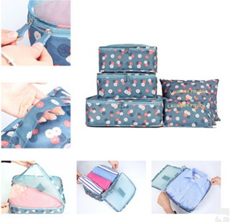 6 db/szett Utazási tárolótáska Ruhák Rendezett tasak Csomagrendező doboz Hordozható konténer Vízálló tárolótok