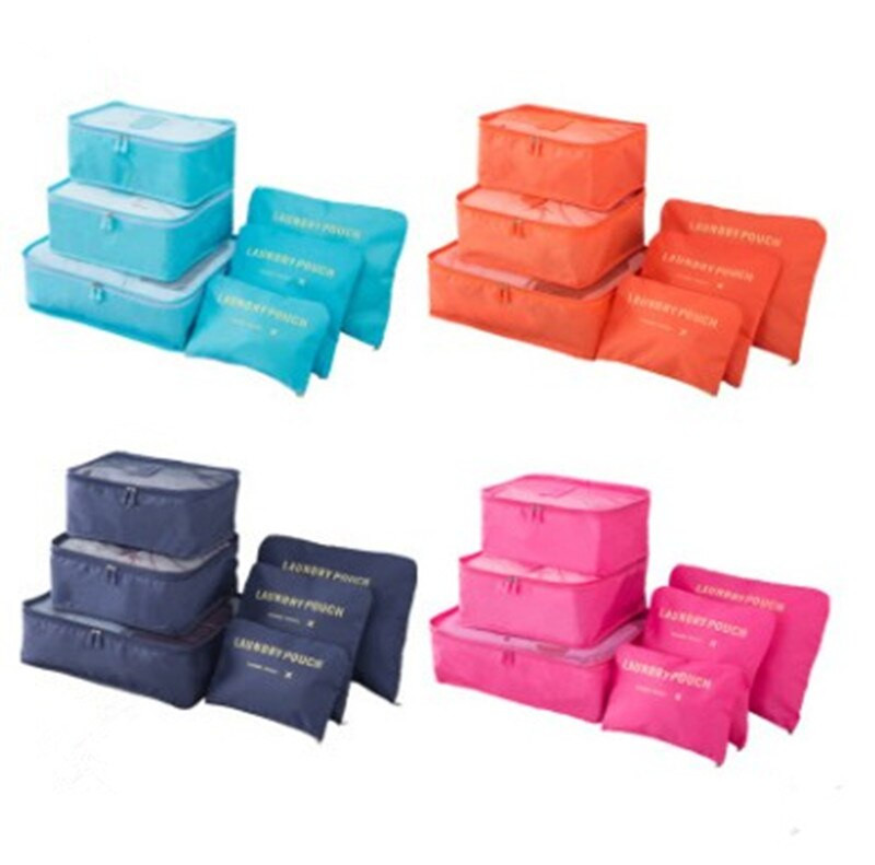 6 db/szett Utazási tárolótáska Ruhák Rendezett tasak Csomagrendező doboz Hordozható konténer Vízálló tárolótok