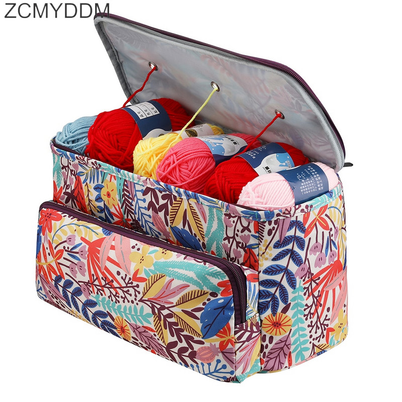 ZCMYDDM verpalų laikymo krepšys su klevo lapais Mezgimo krepšys, atsparus vandeniui verpalų laikymui, nėrimo kabliukai, mezgimo adatos