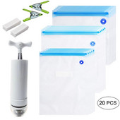 20/17 db-os zacskókészletek Újrafelhasználható élelmiszer-tároló Vákuumos lezárású zacskók kézi pumpás zacskóval Tömítőkapcsok Élelmiszer-csomagolás Élelmiszer tároláshoz Fagyasztás