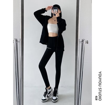 Jambiere sport de damă cu talie înaltă elastică, cu închidere metalică