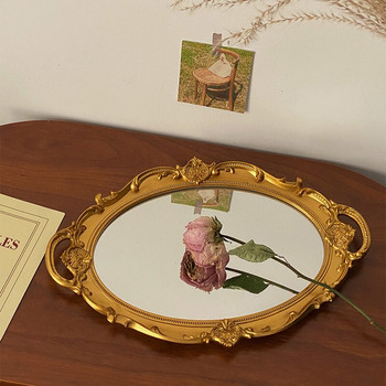 Ευρωπαϊκό διακοσμητικό πιάτο δίσκος αποθήκευσης Οβάλ πιάτο Κοσμήματα Εμφάνιση περιστροφικής καραμέλας Διακοσμητικός δίσκος καθρέφτης Διακοσμητικός καθρέφτης μακιγιάζ