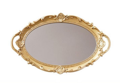 Europos dekoratyvinių lėkščių laikymo padėklas ovalus lėkštės papuošalų ekranas Rotary saldainių dekoro padėklas veidrodis Dekoratyvinis makiažo veidrodis