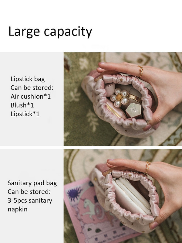 Dámska malá kozmetická taška, zamatové puzdro na make-up, mini taška na rúž, cestovná taška na hygienické obrúsky, mince, peniaze, karty, peňaženka