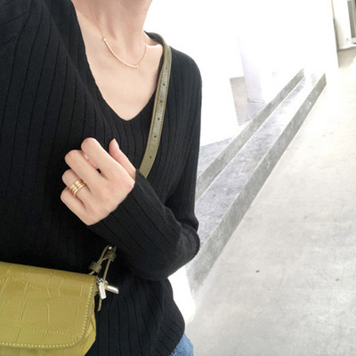 Casual πουλόβερ με μακριά μανίκια και V λαιμόκοψη