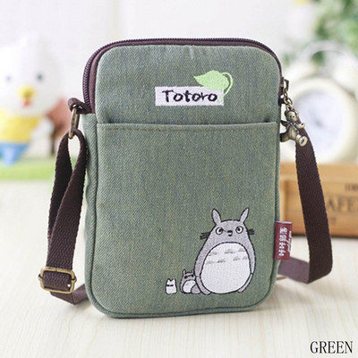 Vyšívaná kreslená džínsová taška cez rameno Totoro, čerstvé malé látkové puzdro, horúce nové tašky s potlačou medveďa pre ženy, dievčatá, deti