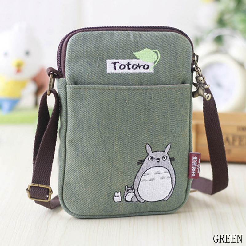 Vyšívaná kreslená džínsová taška cez rameno Totoro, čerstvé malé látkové puzdro, horúce nové tašky s potlačou medveďa pre ženy, dievčatá, deti