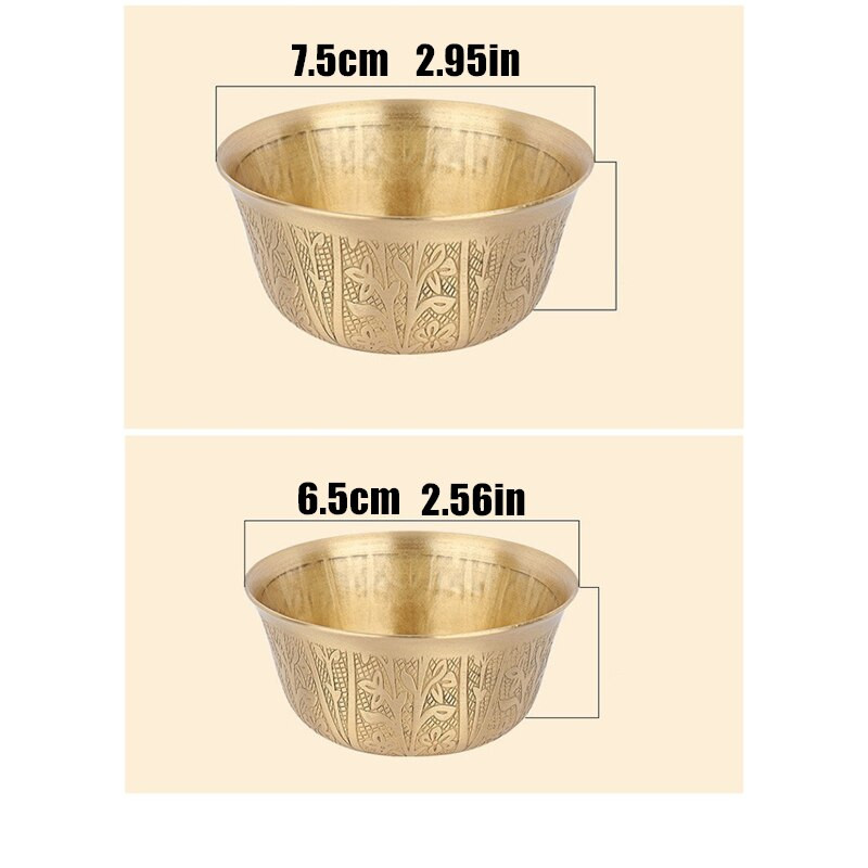 Graviruojantis mažas žalvarinis geriamasis dubuo, palankus 20 ml švento vandens puodelis, didelis ir mažas budistinio dubenėlio dekoravimas