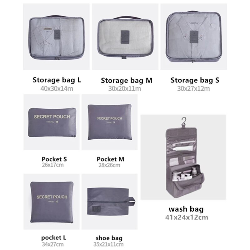 Utazási tárolótáskák ruhákhoz Alsónemű Cipők Bőrönd Szervező Nagy kapacitású Utazási Tároló Csomagolás Kocka Poggyász Rendezett Tasak