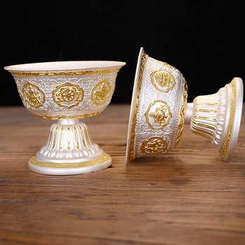 Ασημένιο χαρακτικό Buddhism Holy Water Cup Handcraft Alloy Auspicious Tibetan For Buddha Bowl Collection Δώρο για εσωτερικούς χώρους Διακοσμητικό