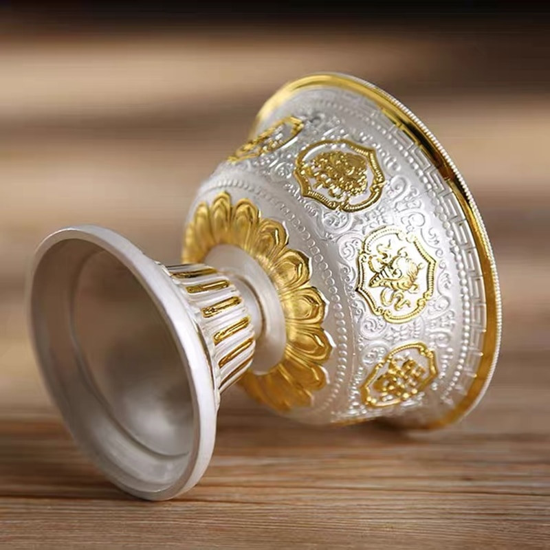 Gravura în argint budism ceașcă cu apă sfințită artizanat aliaj tibetan de bun augur pentru buddha bol colecție cadou interior decorativ