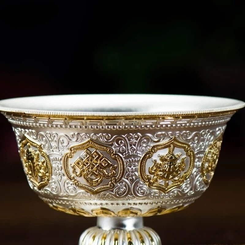Gravura în argint budism ceașcă cu apă sfințită artizanat aliaj tibetan de bun augur pentru buddha bol colecție cadou interior decorativ