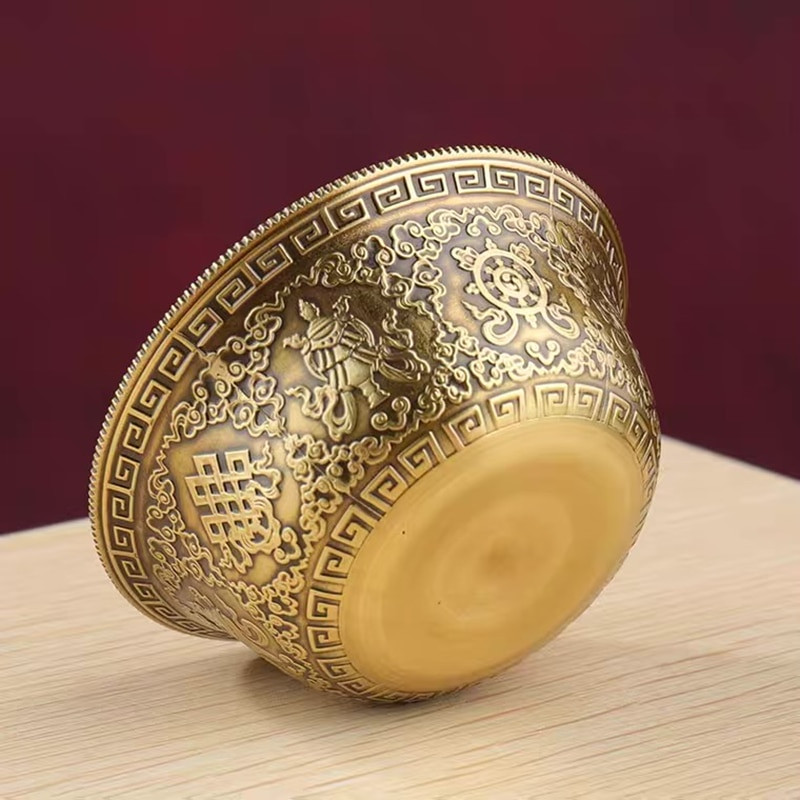 Mini zlatá mosadzná budhistická miska, priaznivý tibetský hold 25ml gravírovaný pohár svätenej vody, meditačná miska, darček pre domácnosť, dekorácia