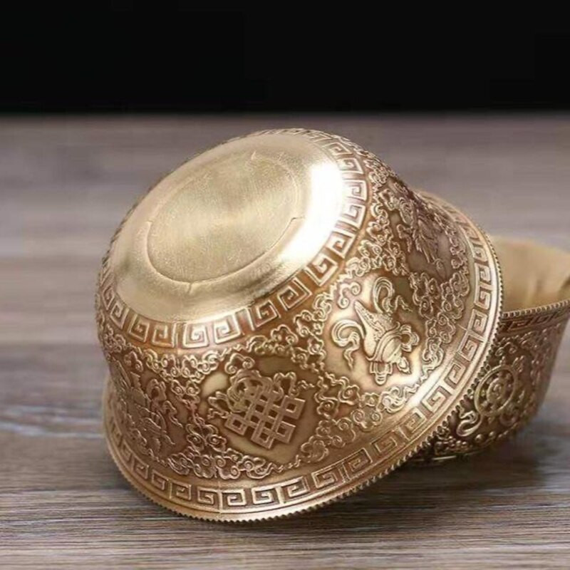 Mini zlatá mosadzná budhistická miska, priaznivý tibetský hold 25ml gravírovaný pohár svätenej vody, meditačná miska, darček pre domácnosť, dekorácia