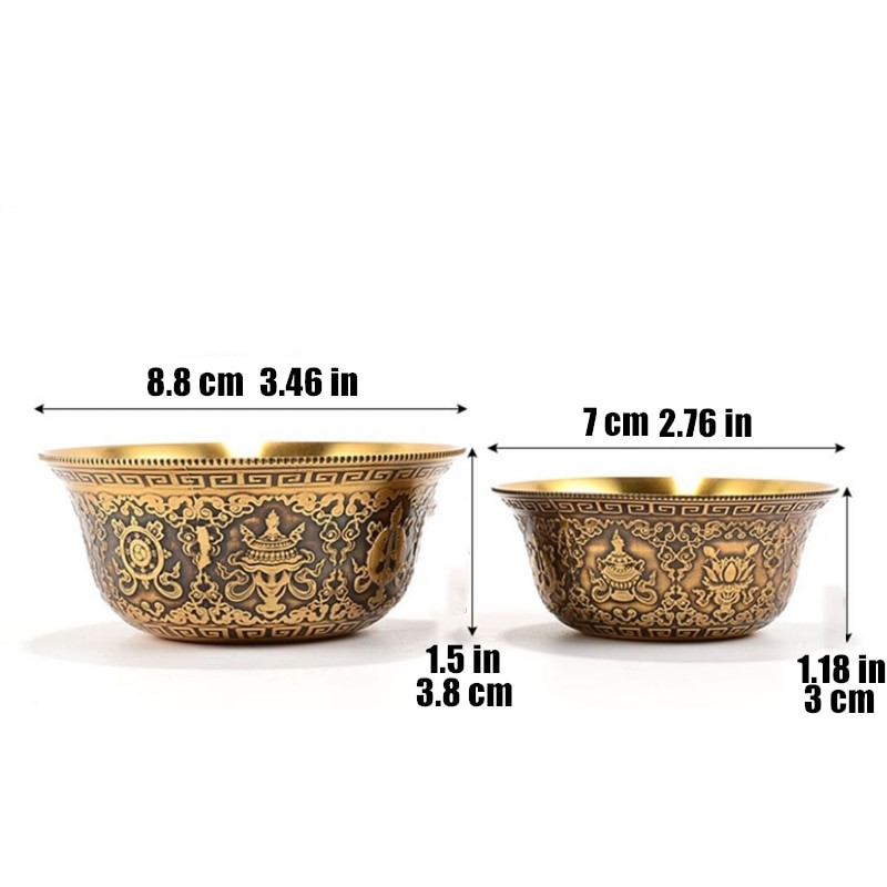 Mini zlatá mosadzná budhistická miska, priaznivý tibetský hold 25ml gravírovaný pohár svätenej vody, meditačná miska, darček pre domácnosť, dekorácia