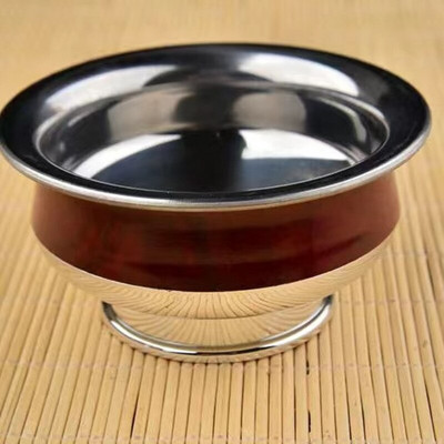 Hnedá tibetská miska na ghí z nehrdzavejúcej ocele, tantrický pohár na svätenú vodu 12 cm, veľká budhistická misa, darček do interiéru, dekorácia na stôl