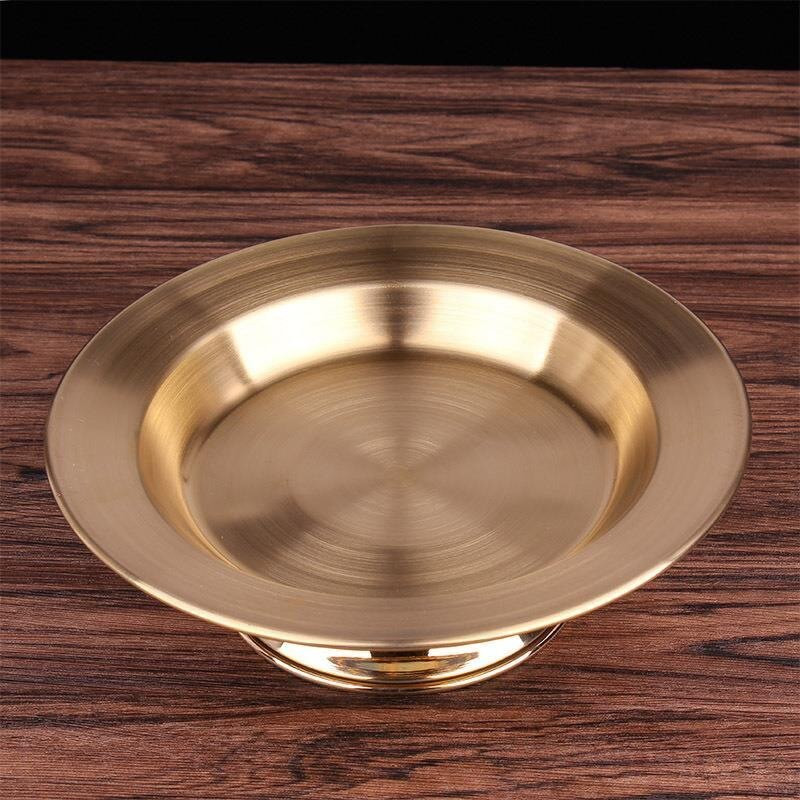 Buddhizmus réz gyümölcstál Kedvező polírozás Tibeti sárgaréz tisztelgő tányér buddhista istentiszteleti tálca asztali otthoni ajándék dekoratív