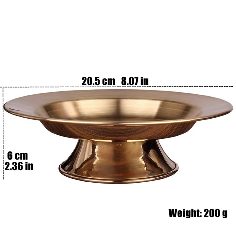 Buddhizmus réz gyümölcstál Kedvező polírozás Tibeti sárgaréz tisztelgő tányér buddhista istentiszteleti tálca asztali otthoni ajándék dekoratív