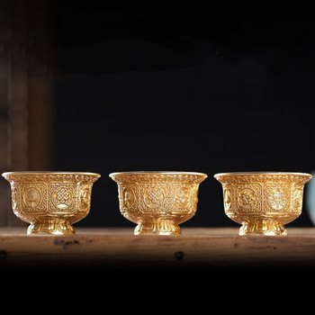 Златна гравировка Будистка купа Занаятчийски бронз Благоприятна тибетска чаша за свещена вода Будистка колекция купа Подарък Вътрешен декоративен
