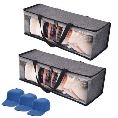 2 vnt. patvarus dulkėms atsparus beisbolo kepuraitės laikymo krepšys žaislų laikymui su skaidriu PVC dvigubu užtrauktuku