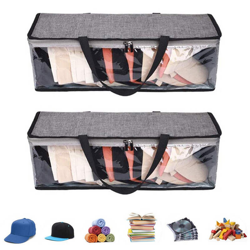 2 vnt. patvarus dulkėms atsparus beisbolo kepuraitės laikymo krepšys žaislų laikymui su skaidriu PVC dvigubu užtrauktuku