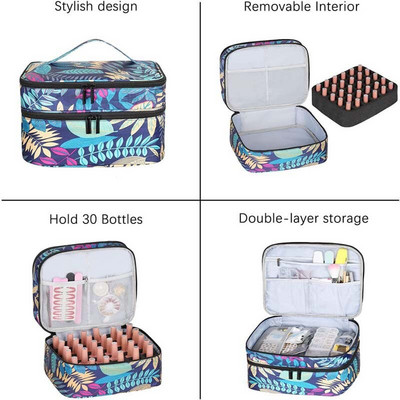 30Bottles eterinio aliejaus nešiojimo krepšys, nešiojamasis kelioninis dvisluoksnis nagų lakas, kosmetikos laikymo kvepalai lūpų dažai, odos priežiūros organizatorius