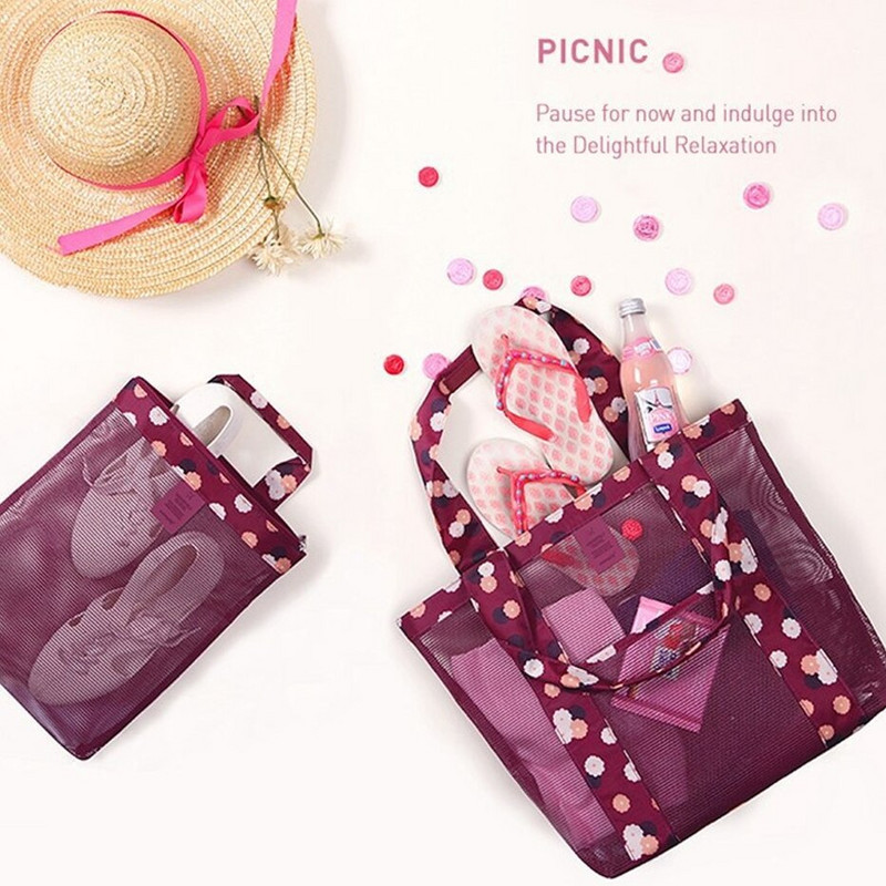 Basedidea nagy strandtáska törölközőkhöz Hálós, tartós strandtáska játékokhoz Vízálló fehérnemű zsebbe strandtáska